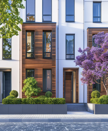 Modern home facade with stylish exteriors. Real Estate concept image.の素材