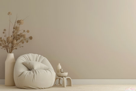 Modern minimalist interiors with neutral tones and natural lighting.の素材