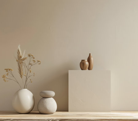 Modern minimalist interiors with neutral tones and natural lighting.の素材