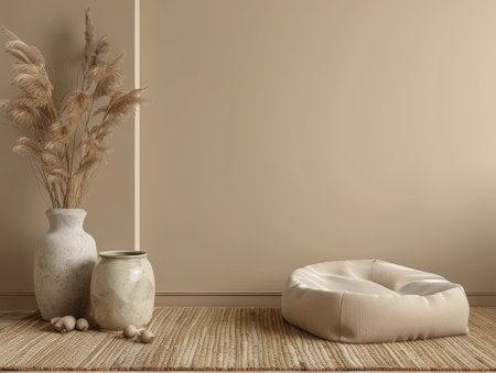 Modern minimalist interiors with neutral tones and natural lighting.の素材