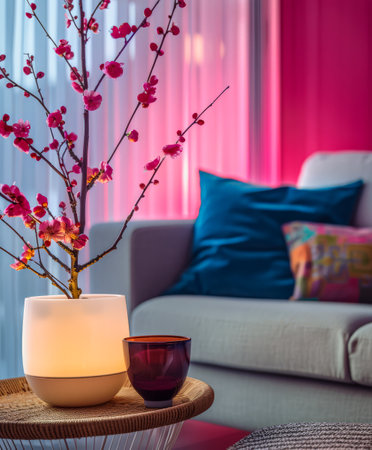 Zen home interiors with natural window light, serene decor an natural elements. Interior design relaxing composition.の素材