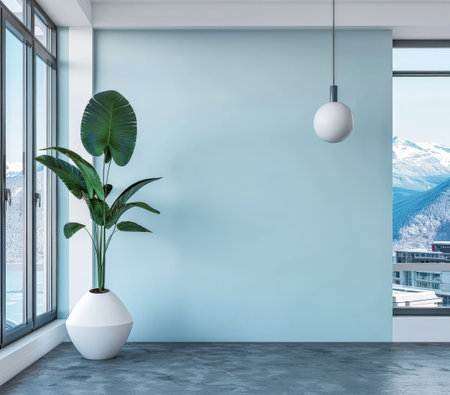 Stylish modern interiors in vibrant turquoise color. Minimalist interiors design.の素材