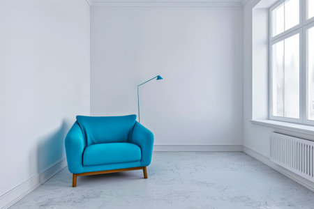 Stylish modern interiors in vibrant turquoise color. Minimalist interiors design.の素材