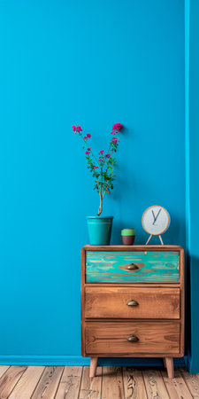 Wooden dresser in vibrant color in an interior design room composition. Minimalistic, chic interiors.の素材