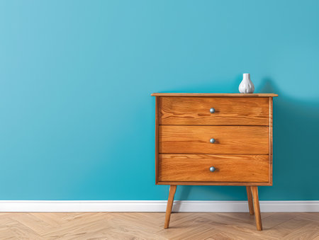 Wooden dresser in vibrant color in an interior design room composition. Minimalistic, chic interiors.の素材