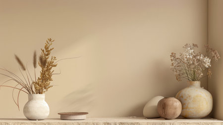 Modern minimalist interiors with neutral tones and natural lighting.の素材