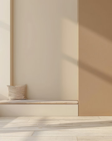 Modern minimalist interiors with neutral tones and natural lighting.の素材