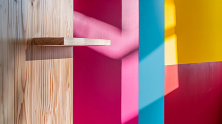 Vibrant minimalist home decor in contrasting colors. Interior design composition with high contrasts and shadows.の素材