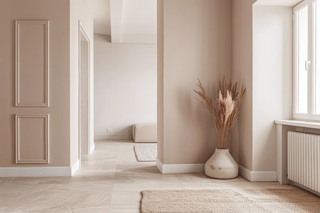 Serene minimalist interiors in earthy tones. Interior design composition in neutral tones using contrasting colors.の素材