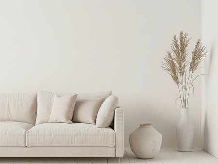 Serene minimalist interiors in earthy tones. Interior design composition in neutral tones using contrasting colors.の素材