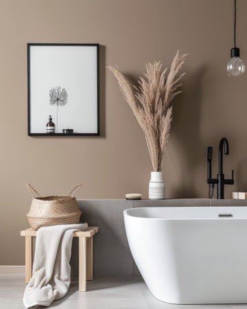 Modern minimalist bathroom with elegant touches and neutral tones.の素材