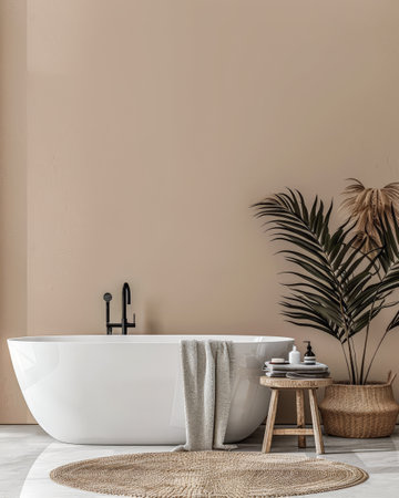 Modern minimalist bathroom with elegant touches and neutral tones.の素材