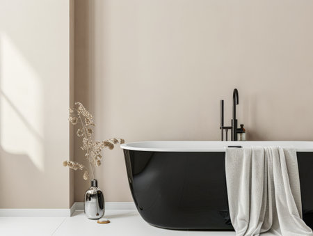 Modern minimalist bathroom with elegant touches and neutral tones.の素材