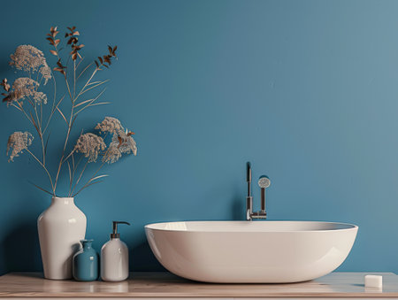 Modern minimalist bathroom with elegant touches and neutral tones.の素材