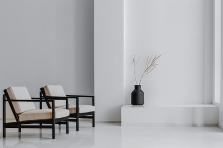 Minimalist interior design with modern chairs and elegant home decor.の素材