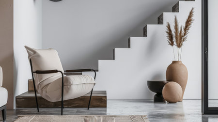 Minimalist interior design with modern chairs and elegant home decor.の素材