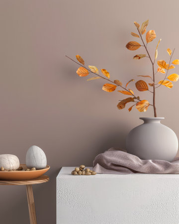 Minimalist zen interior design in warm tones with natural elements and window lighting. Relaxing interiors, meditation spaces.の素材