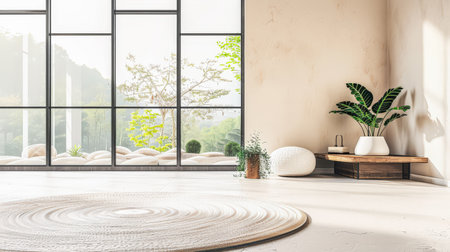 Minimalist interior design composition in a bright room with Scandinavian and zen decor. Home interiors in a luxurious style.の素材