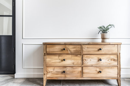 Rustic dresser with Scandinavian decor and copyspace for text.の素材