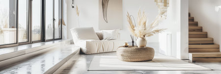 Minimalist interiors design in Scandinavian style with minimal decor and copyspaceの素材