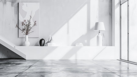 Scandinavian minimalist interiors composition with minimal furniture and neutral tones.の素材