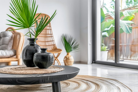 Minimalist living room composition with zen elements in a Scandinavian apartmentの素材