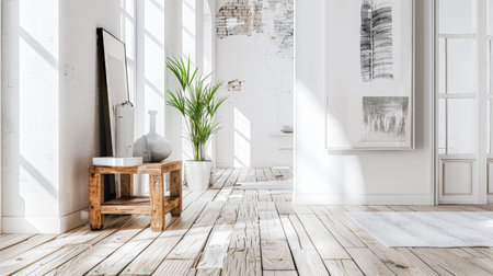 Minimalist living room composition with zen elements in a Scandinavian apartment. Interior design composition with minimal furnitureの素材