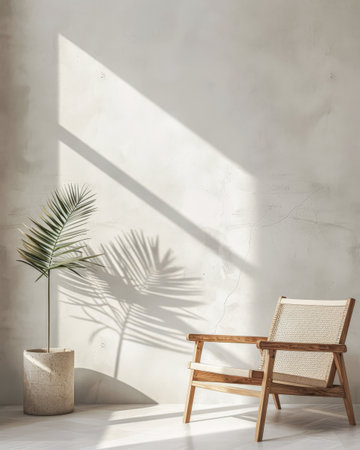 Minimalist Scandinavian interior design room composition. Interiors with natural elements, minimal furniture and ample copyspace.の素材