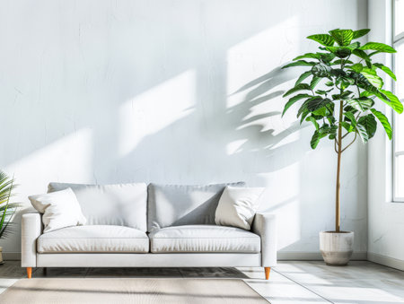 Minimalist Scandinavian interior design room composition. Interiors with natural elements, minimal furniture and ample copyspace.の素材