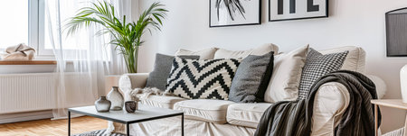 Elegant and modern interior living room spaces with chic decor. Interior design composition.の素材