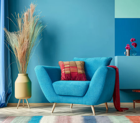 Vibrant chic living room with bold decor and vibrant contrast. Interior design luxury composition.の素材