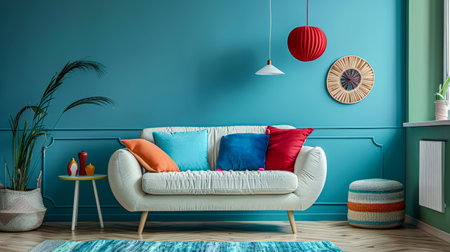 Vibrant chic living room with bold decor and vibrant contrast. Interior design luxury composition.の素材