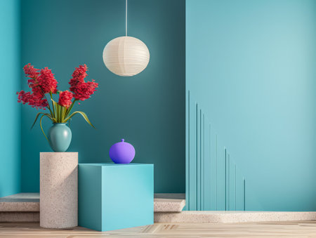 Modern minimalist interiors with vibrant tones and natural lighting. Modern interior design composition with contrasting colors.の素材