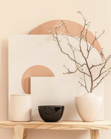 Elegant and contemporary home design composition with minimal furniture. Interiors minimalist composition with copyspaceの素材