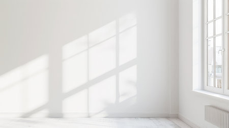 Minimalist empty room with large windows no furniture and minimal decor. Residential interior design composition in neutral tones.の素材