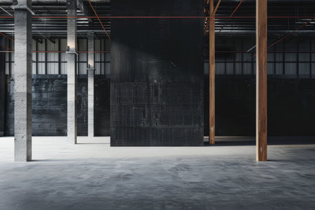 Warehouse interiors with ample spaces, natural light and copyspace.の素材