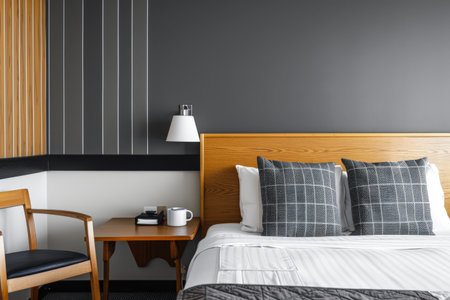Minimalist motel room interiors with stylish details.の素材