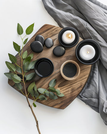 Relaxing minimalist serene interiors with minimal furniture, contrasting tones, natural window lighting and zen inspired.の素材