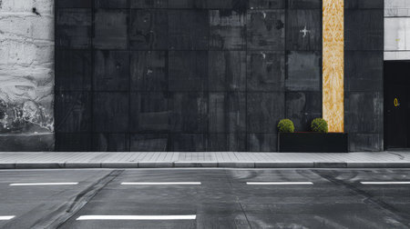Empty street with minimalist architecture and contrasting tones.の素材