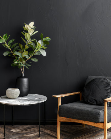 Relaxing minimalist serene interiors with minimal furniture, contrasting tones, natural window lighting and zen inspired.の素材