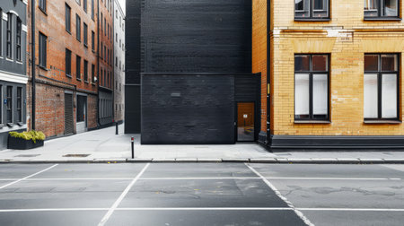 Empty street with minimalist architecture and contrasting tones.の素材