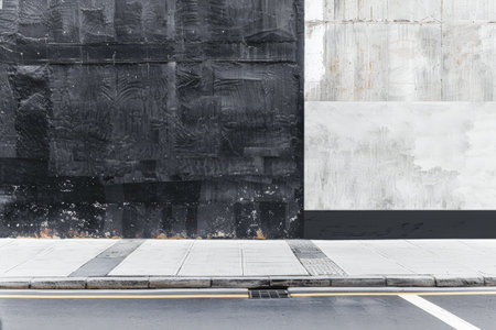Empty street with minimalist architecture and contrasting tones.の素材