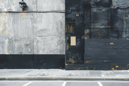 Empty street with minimalist architecture and contrasting tones.の素材