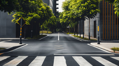 Empty street with minimalist architecture and contrasting tones.の素材