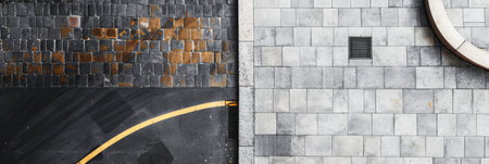 Empty street with minimalist architecture and contrasting tones.の素材