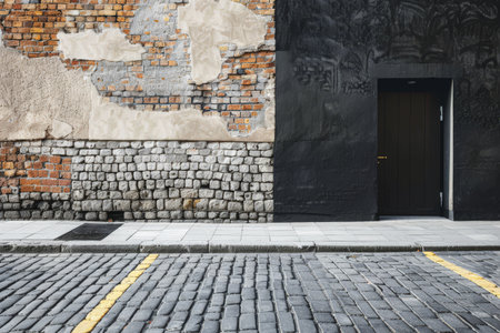Empty street with minimalist architecture and contrasting tones.の素材