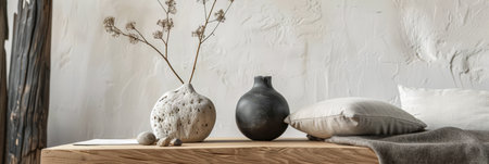Minimalist zen interior design in beige with natural elements and light. Relaxing interiors, meditation room concept.の素材