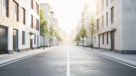 Empty street with modern architecture and natural sun lighting. Urban scenes.の素材