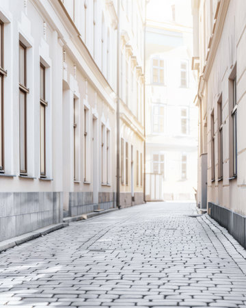 Empty street with modern architecture and natural sun lighting. Urban scenes.の素材