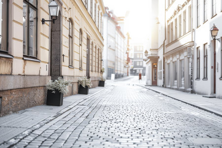 Empty street with modern architecture and natural sun lighting. Urban scenes.の素材